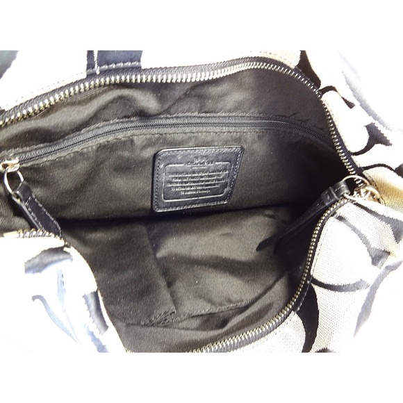 Coach C Monogram Signature Duffle Black Beige Canvas Leather Trim Shoulder Purse - Picture 10 of 13